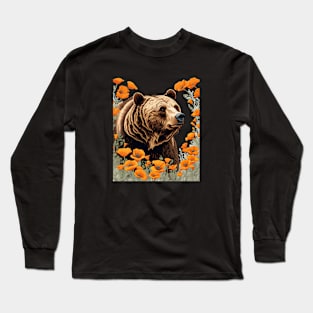 Extinct Bear Of California Amongst Poppies Long Sleeve T-Shirt